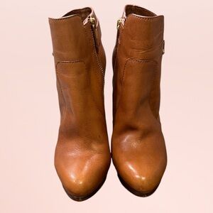 Michael Kors Tan Leather Ankle Booties | Gold MK Hardware | Size [6]